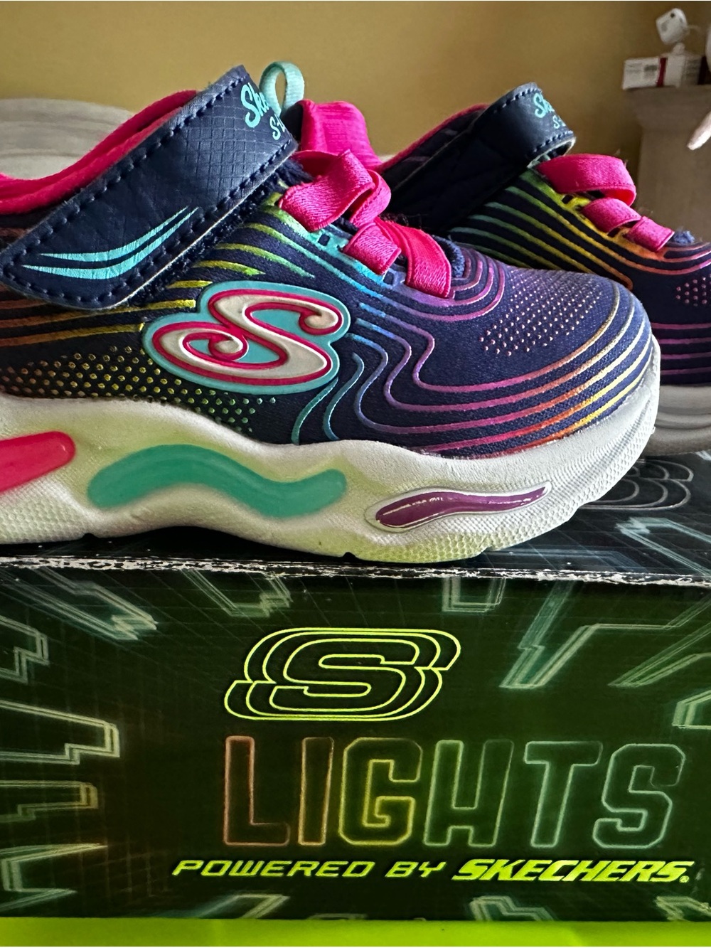 Skechers Kids Navy Multicolor Light-Up Sneakers with Pink Accents